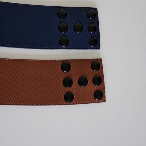 Belt Womens Lot of 2 Brown Navy Textured Ribbed Outside Snap Buttons France VTG main image 11